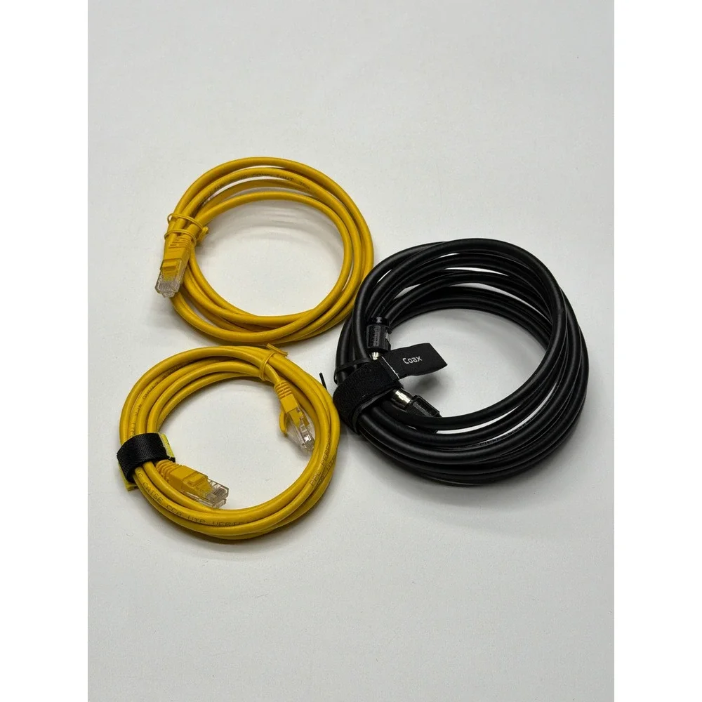 Lot‎ of 2 Yellow Ethernet Cat 5e Cables 1 Black Coax Cable Network LAN
